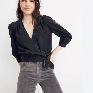 MADEWELL Wrap Top in Black Denim